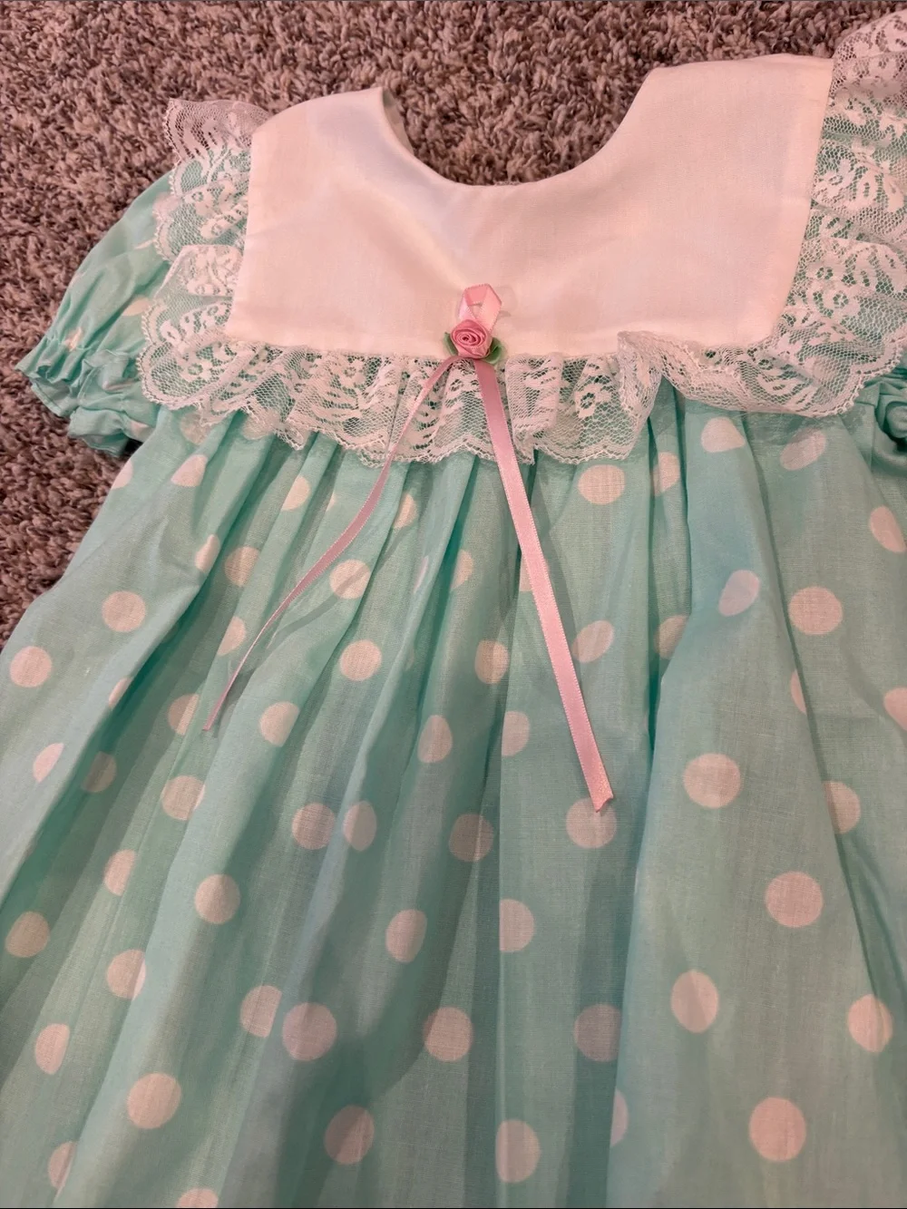 Vintage Mint Polka Dot Lace-Trim Girls' Dress